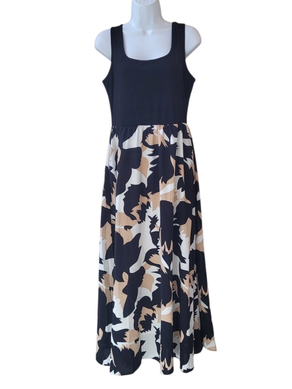 KIRUNDO Scoop Neck A-Line Flowy Maxi Tank Sundress Size L